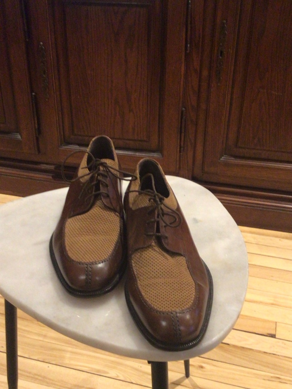 Bragano made in Italy Men's Two-Tone Brown Leather Perforated Derby Shoes